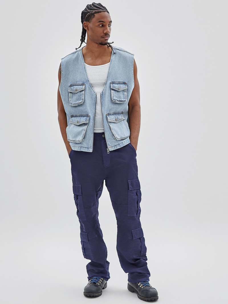 Guess GUESS Originals Denim Cargo Vest - Go Lt Vintage Wash