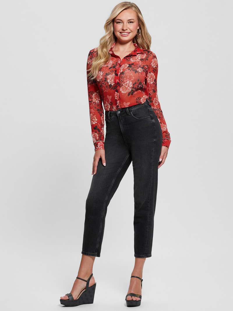 Guess Eco Clouis Embellished Button-Up Top - Call Me Cherry Print