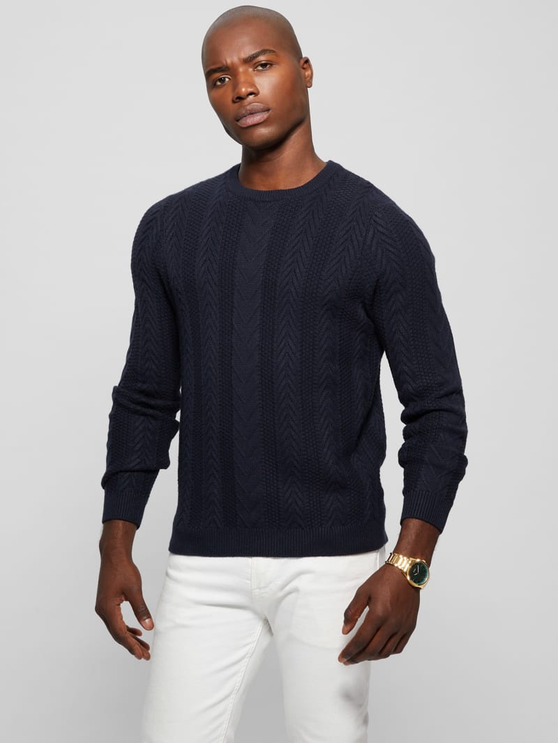 Guess Eco Ethan Cable Knit Sweater - Bleu éLéGant