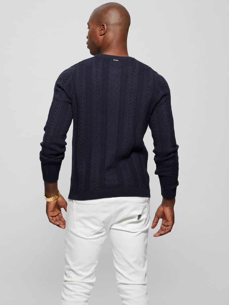 Guess Eco Ethan Cable Knit Sweater - Bleu éLéGant