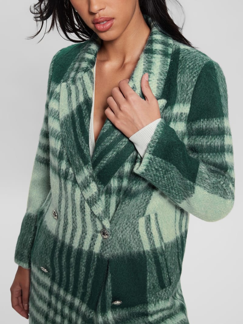 Guess Ramona Plaid Coat - Green Check