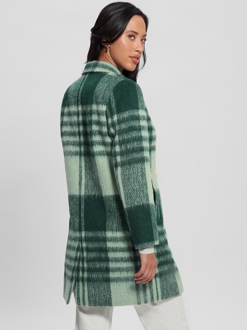 Guess Ramona Plaid Coat - Green Check