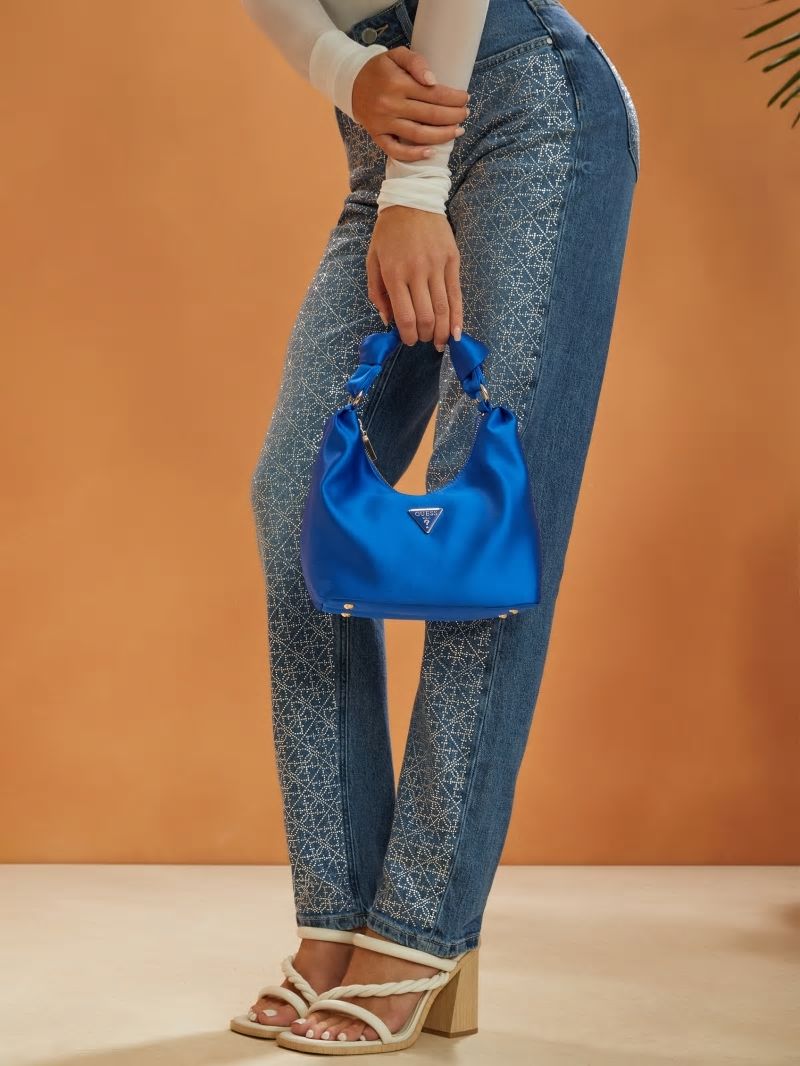 Guess Velina Satin Hobo Bag - Bleu/Cherbourg Wash