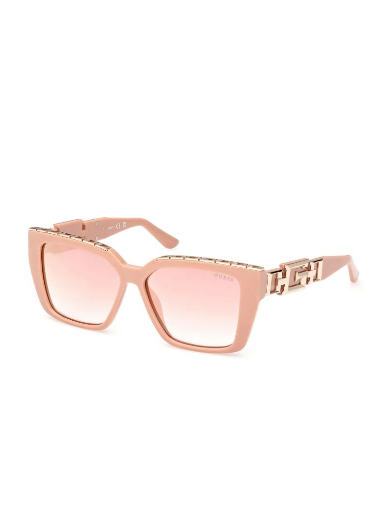 Guess Oversized Square G Chain Sunglasses - Shiny Pink / Bordeaux Mir