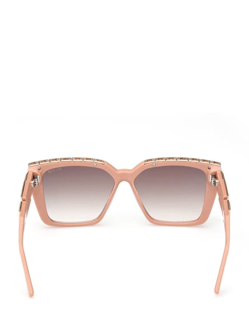 Guess Oversized Square G Chain Sunglasses - Shiny Pink / Bordeaux Mir