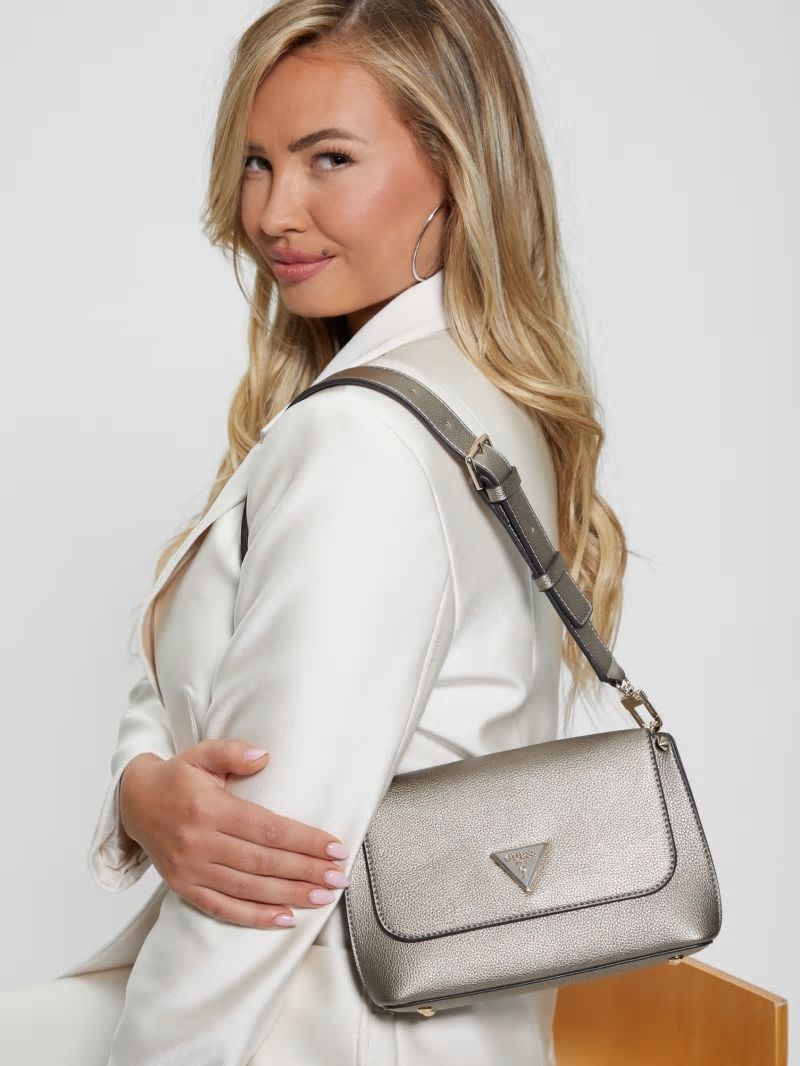 Guess Meridian Fold-Over Shoulder Bag - Pewter