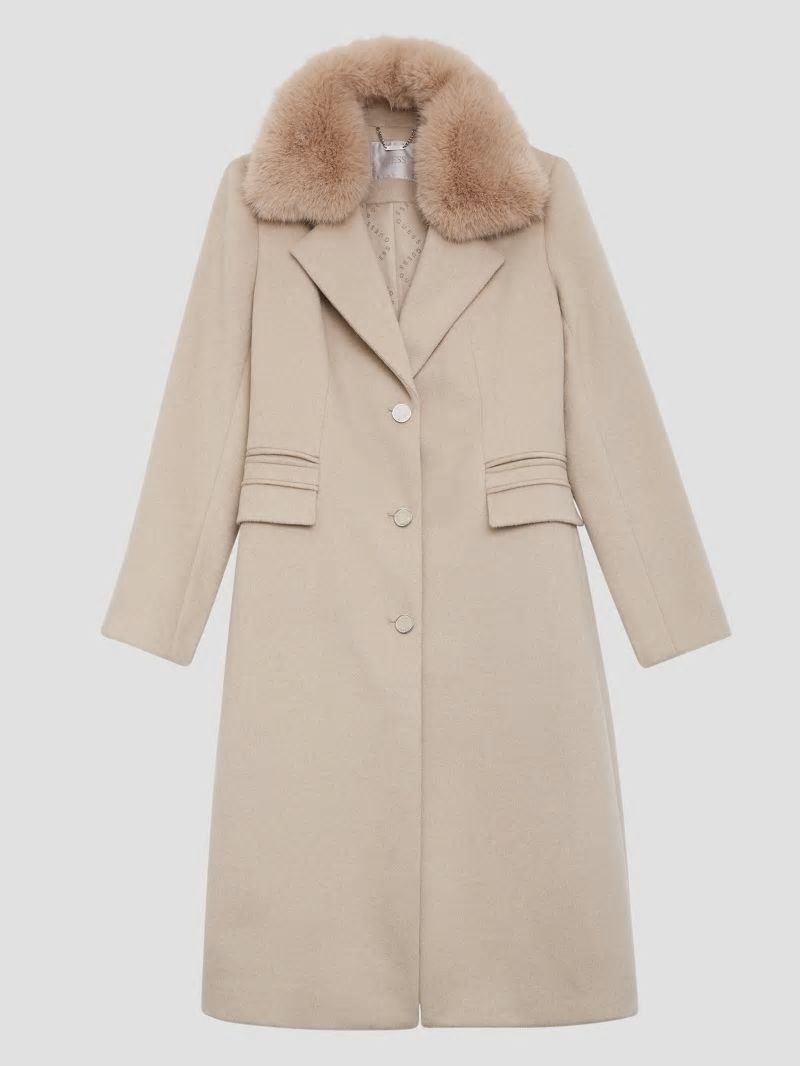 Guess Eco Laurence Faux-Fur Midi Coat - Cemento