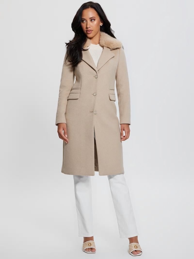 Guess Eco Laurence Faux-Fur Midi Coat - Cemento