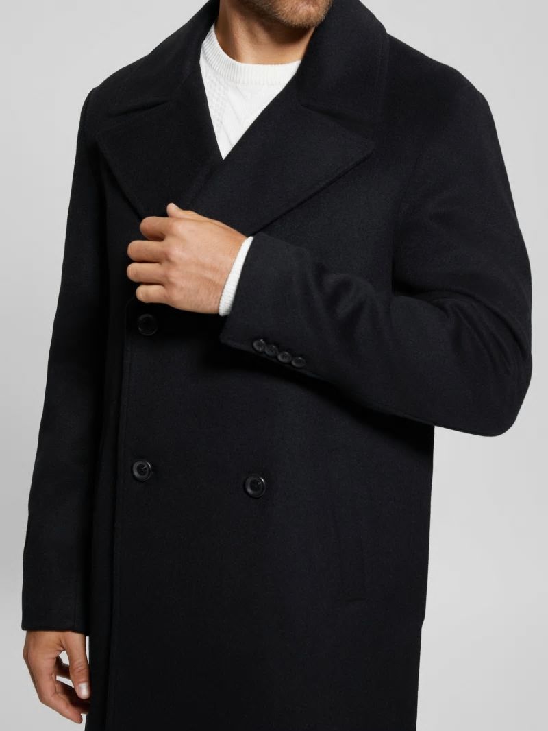 Guess Bel Air Melton Wool-Blend Peacoat - Black