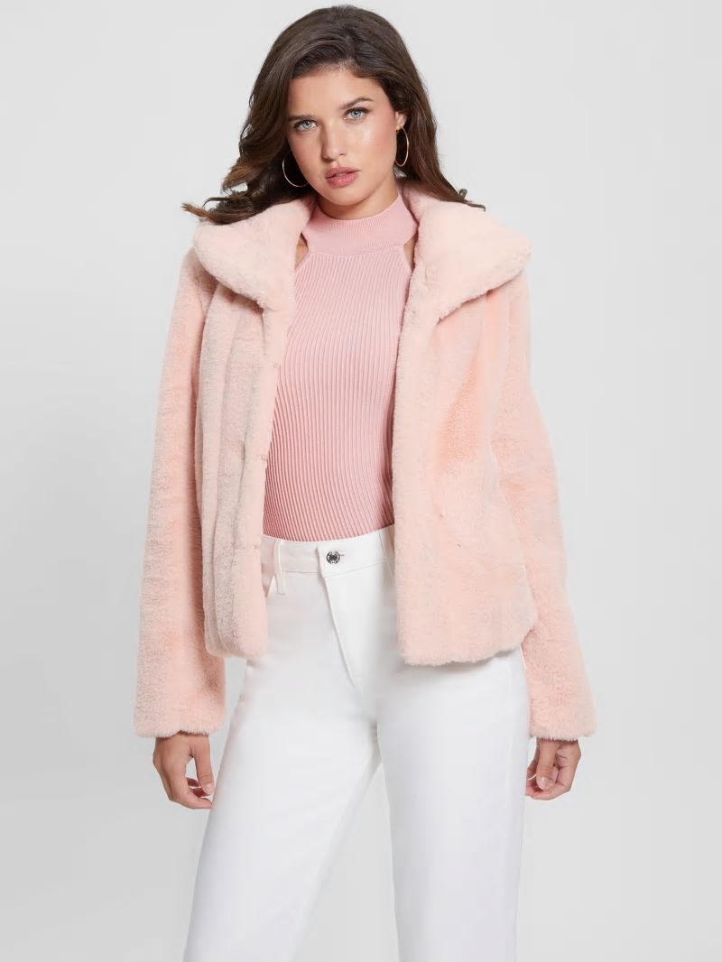 Guess Sophy Faux-Fur Jacket - Dolly Pink