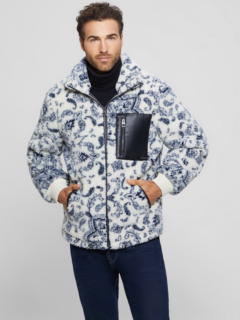 Guess Eco Sherpa Jacket - White Bandana Combo