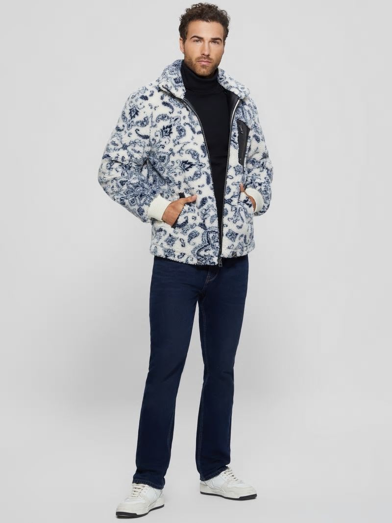 Guess Eco Sherpa Jacket - White Bandana Combo