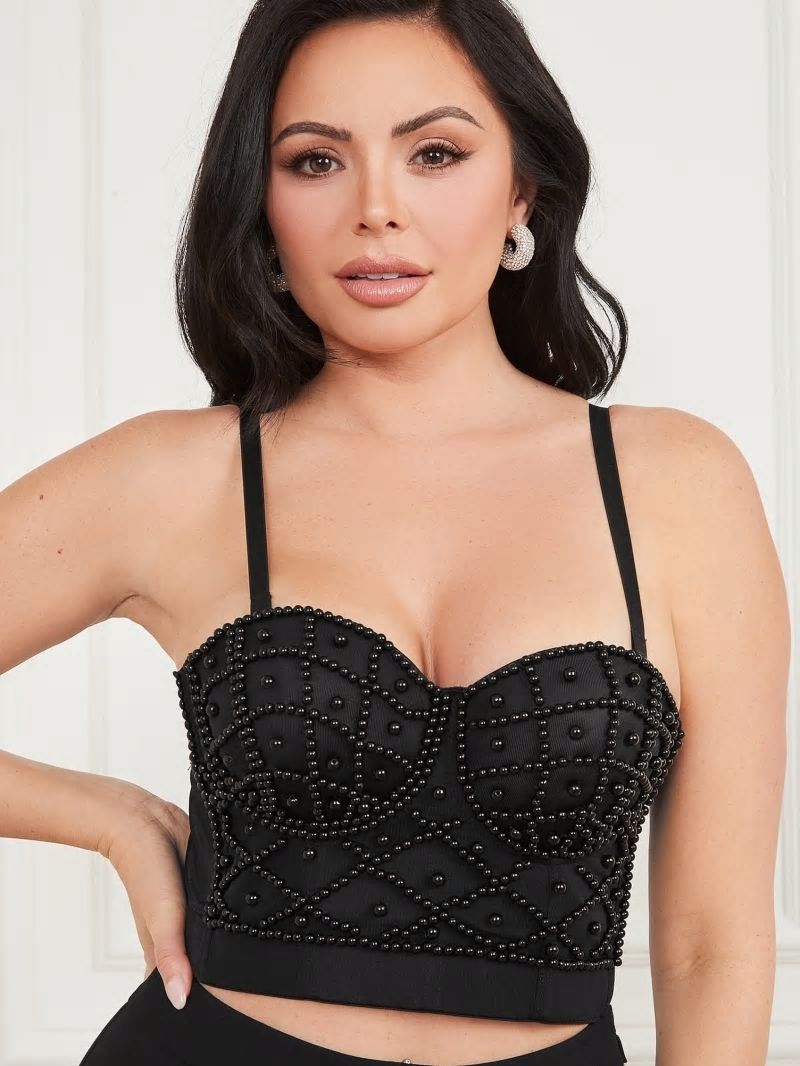 Guess Lea Bustier Top - Jet Black Multi