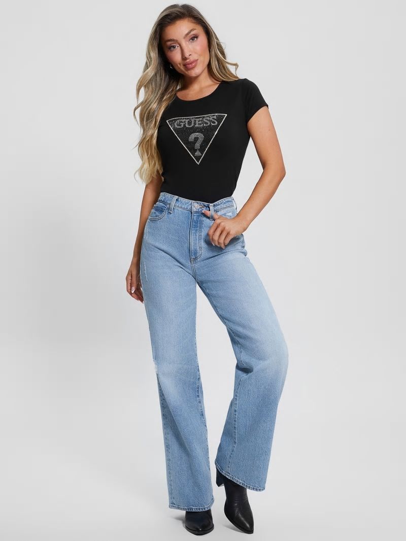 Guess Eco Crystal Triangle Logo Tee - Black