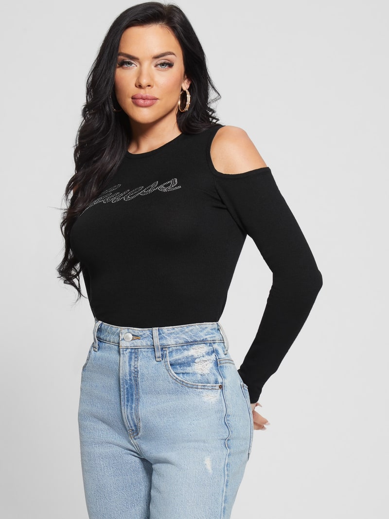 Guess Signature Cold-Shoulder Sweater - Black