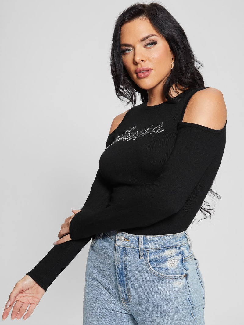 Guess Signature Cold-Shoulder Sweater - Black