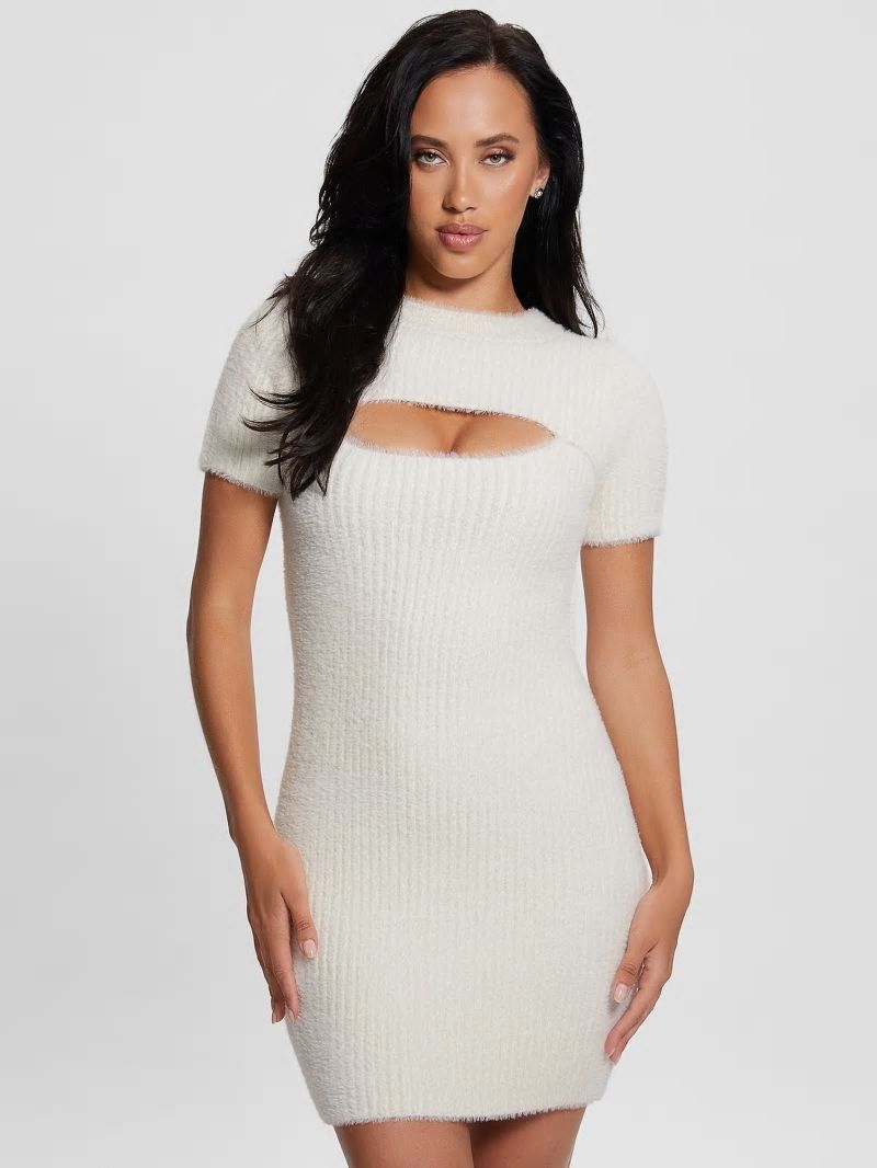 Guess Meteor Detached Sleeve Knit Dress - Dove White