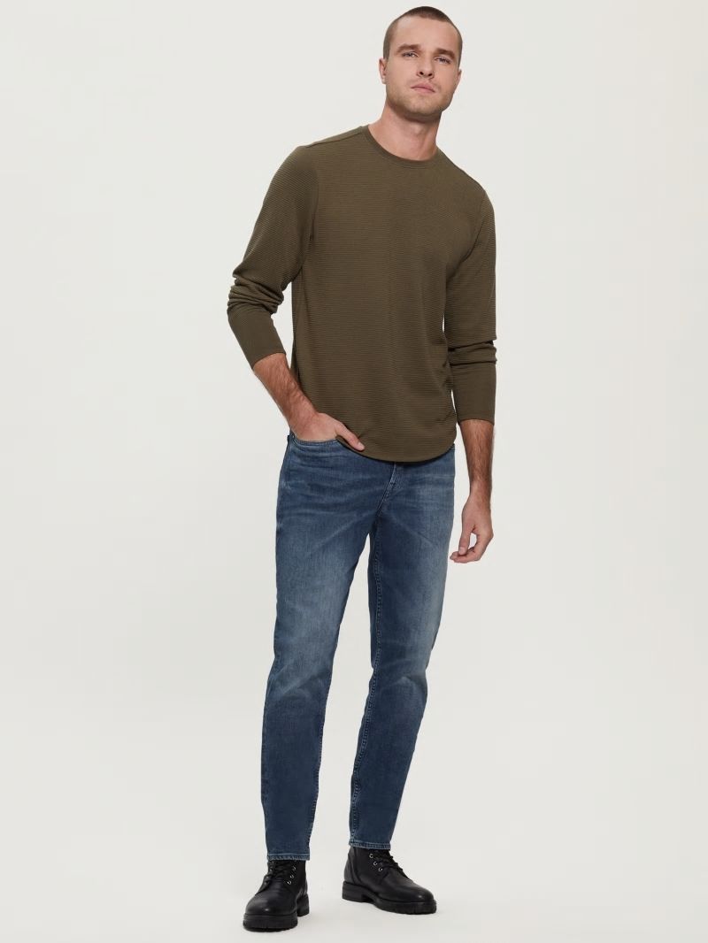 Guess Textured Jersey Long-Sleeve Tee - Army Olive