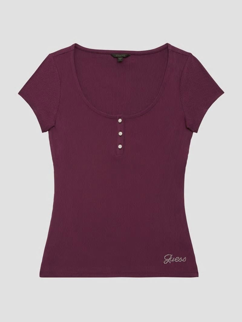 Guess Eco Karlee Henley Tee - Black Cherry