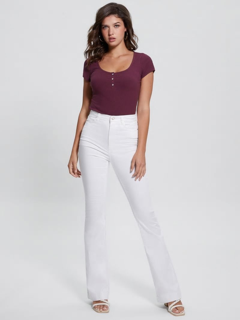 Guess Eco Karlee Henley Tee - Black Cherry