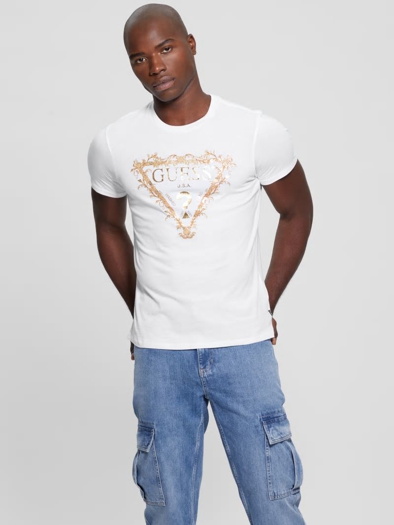 Guess Logo Tri-Scroll Tee - Pure White