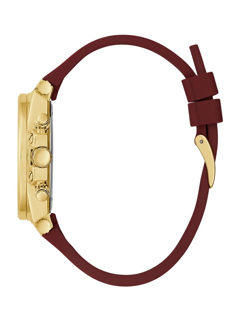 Guess Gold-Tone G-Cube Leather Multifunction Watch - Burgundy