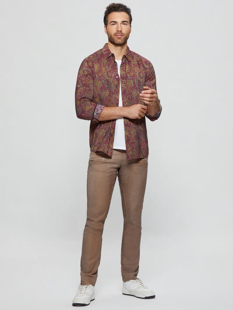 Guess Eco Sandwash Jacobean Shirt - Ikat Jacobean Truffle