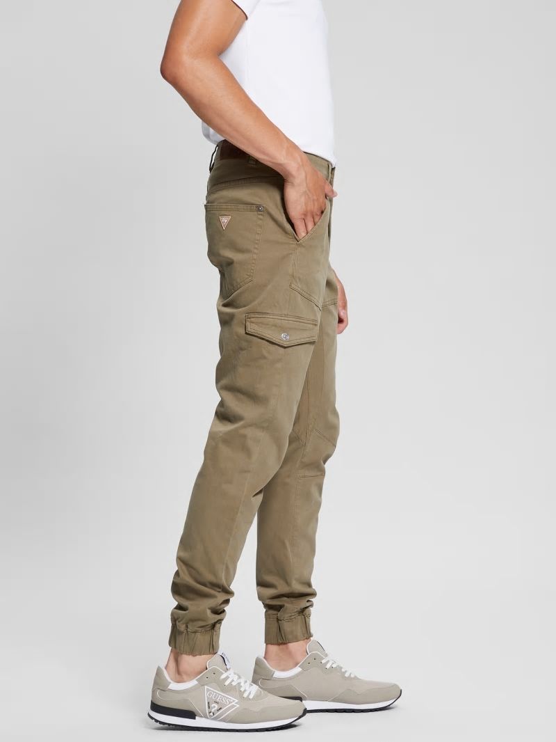 Guess New Kombat Tapered Twill Pants - Desert Green