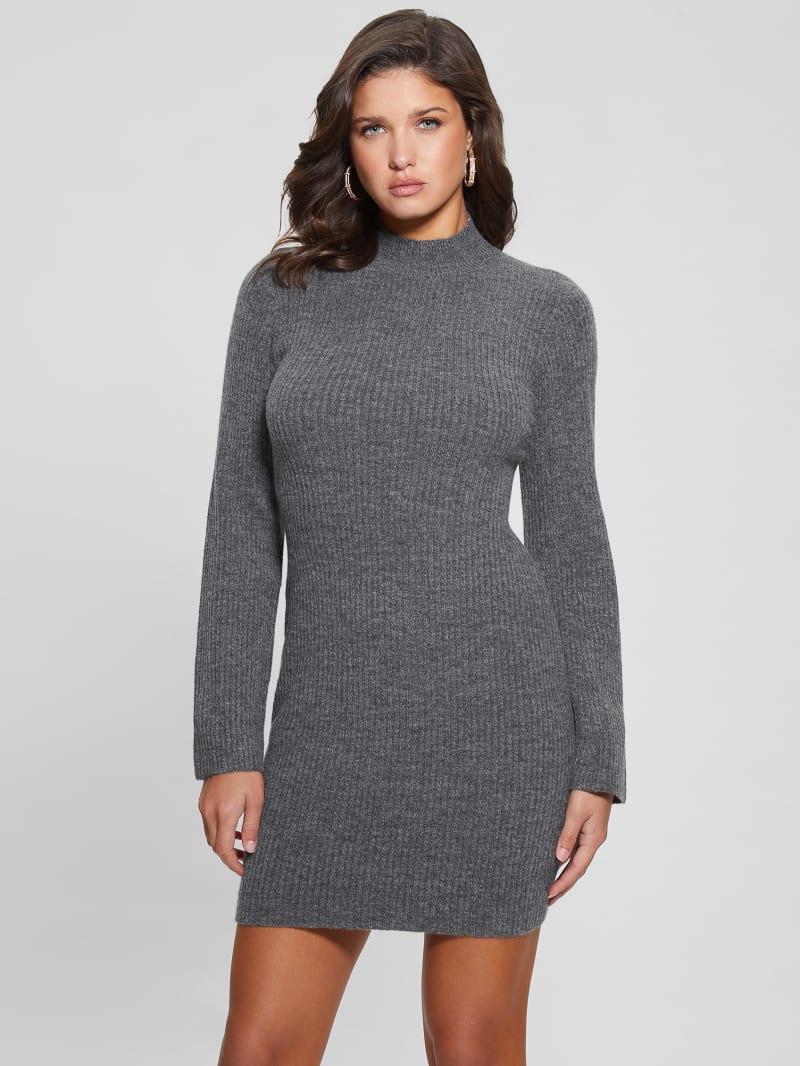 Guess Toki Mock Neck Sweater Dress - Dark Coal Heather