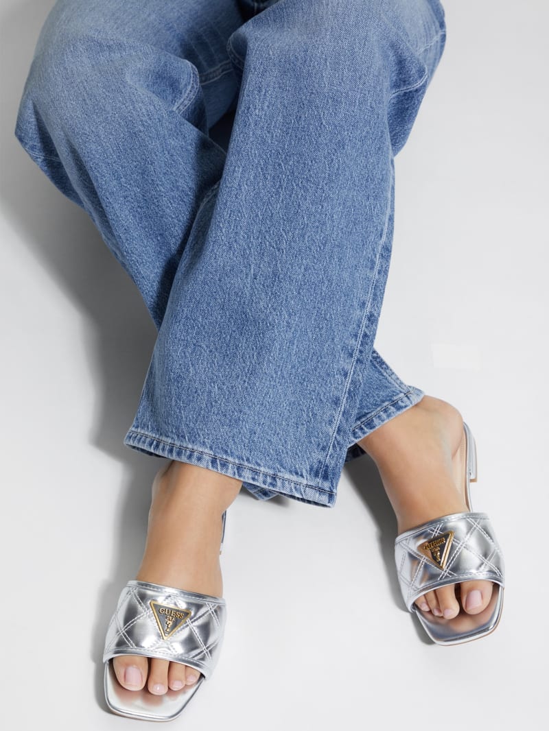 Guess Tameli Icon Slide Sandals - Silver 040