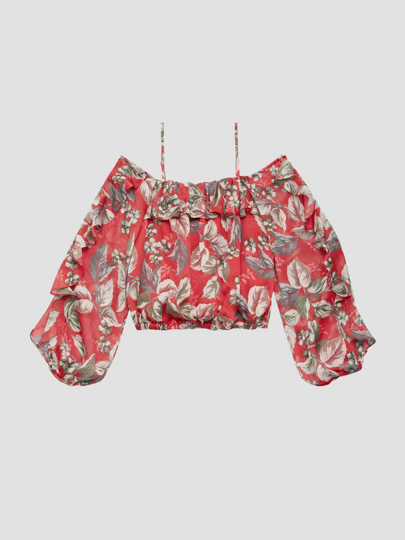 Guess Eco Iggy Floral Ruffle Top - Coachwood Estate Print