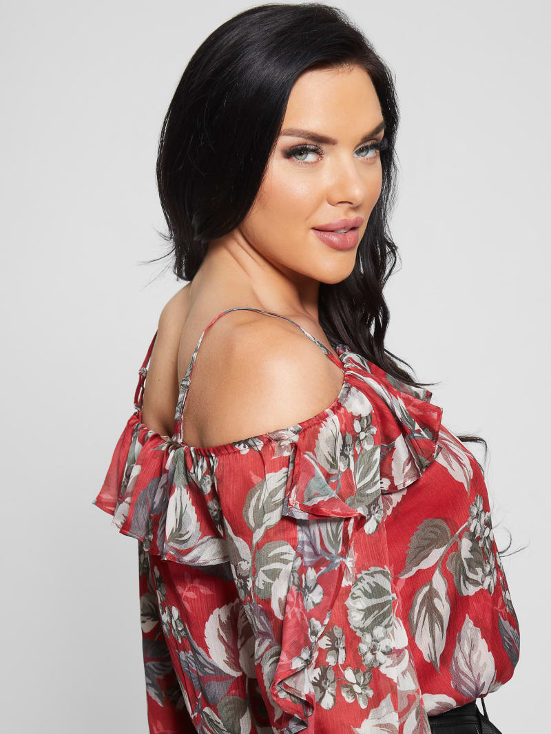 Guess Eco Iggy Floral Ruffle Top - Coachwood Estate Print