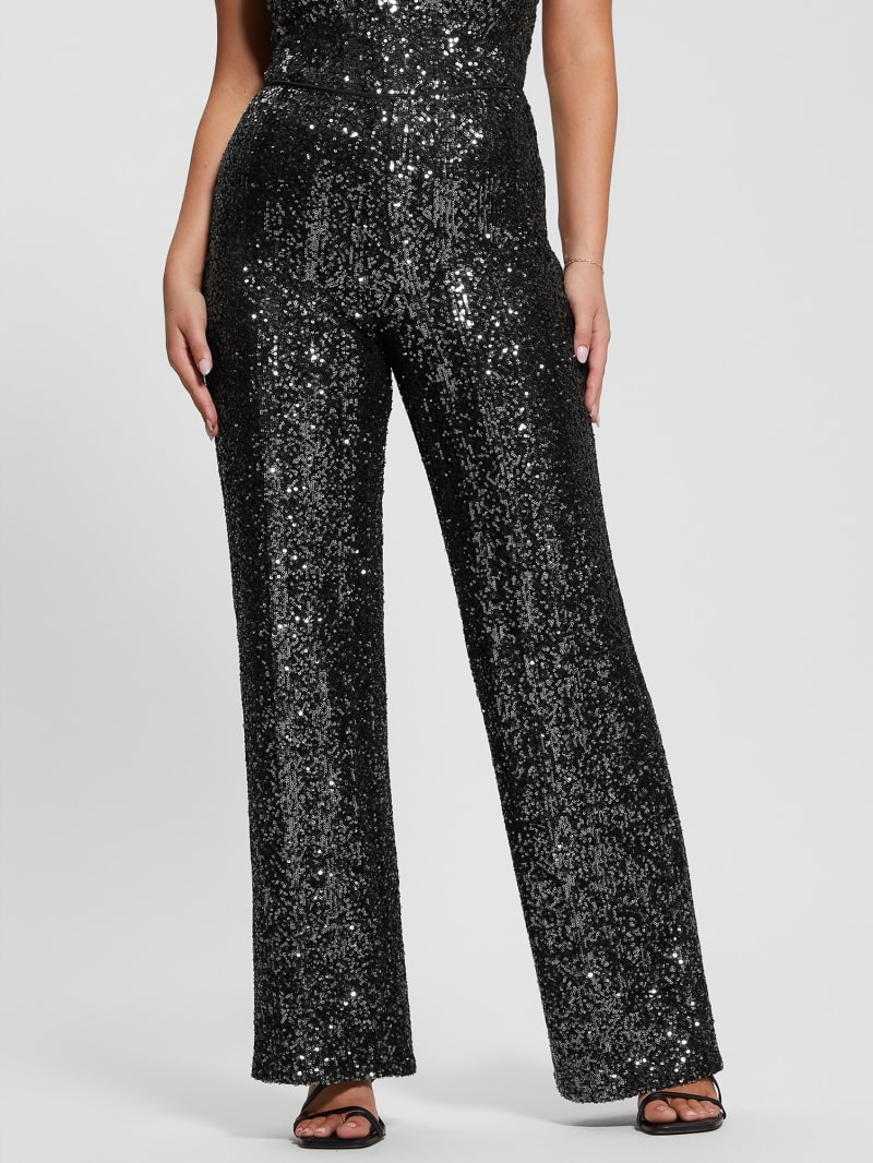 Guess Sereh Wide-Leg Sequin Pants - Asphalt Grey Multi