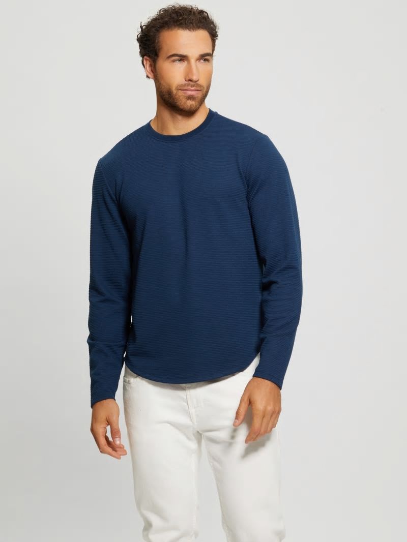 Guess Textured Long-sleeve Tee - Silk Blue