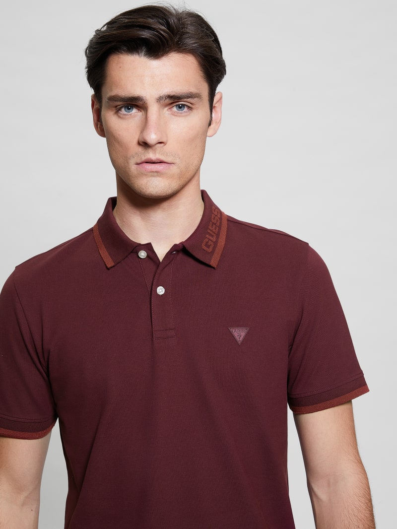 Guess Eco Lyle Logo Polo - Red Noir