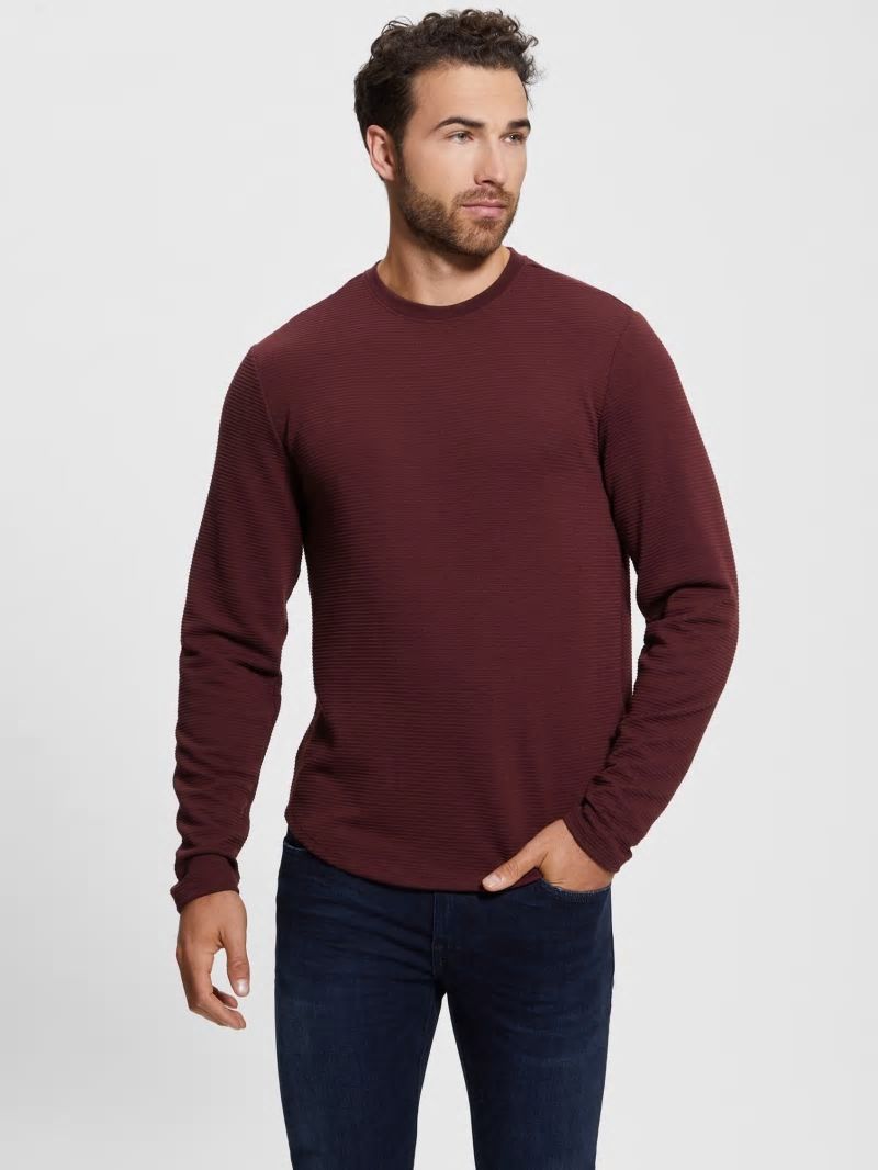 Guess Textured Long-sleeve Tee - Red Noir