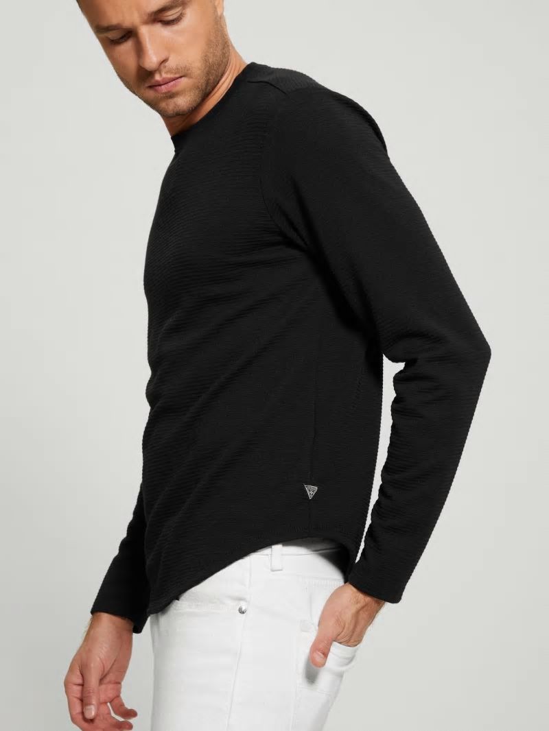 Guess Textured Long-sleeve Tee - Black