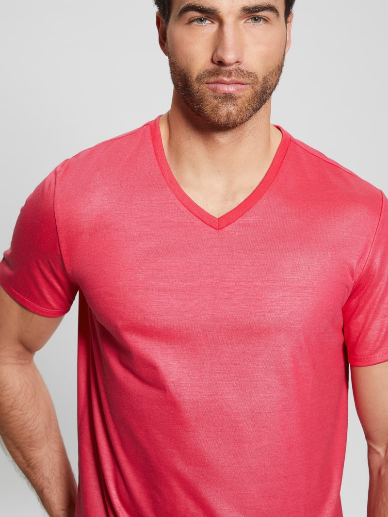 Guess Mason Yoke V-Neck Tee - Virtual Pink