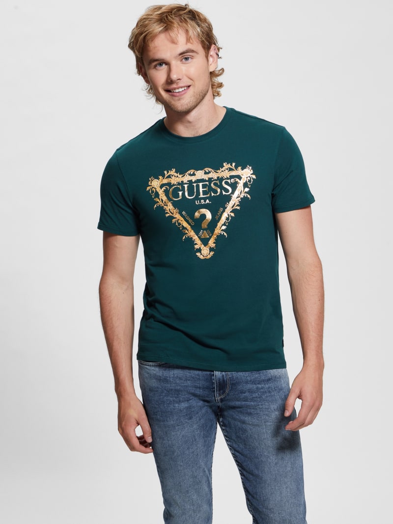 Guess Logo Tri-Scroll Tee - Dark Jade