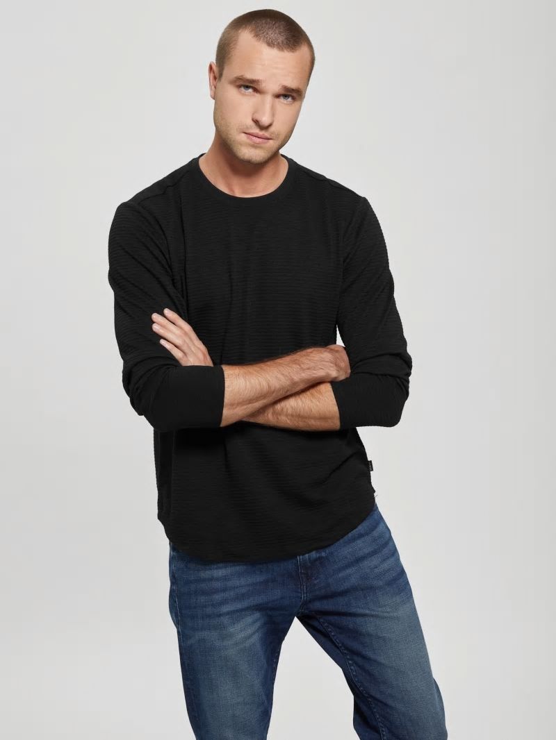 Guess Textured Jersey Long-Sleeve Tee - Jet Black