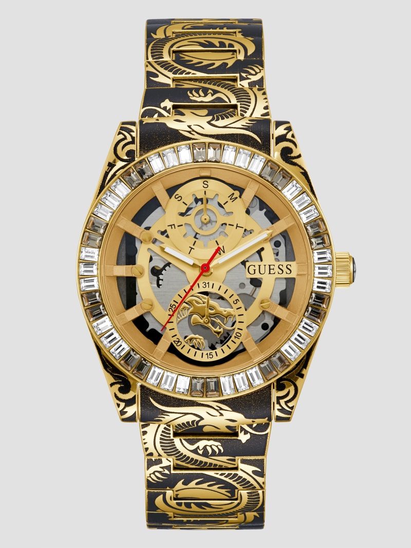 Guess Printed Gold-Tone Multifunction Watch - Gold