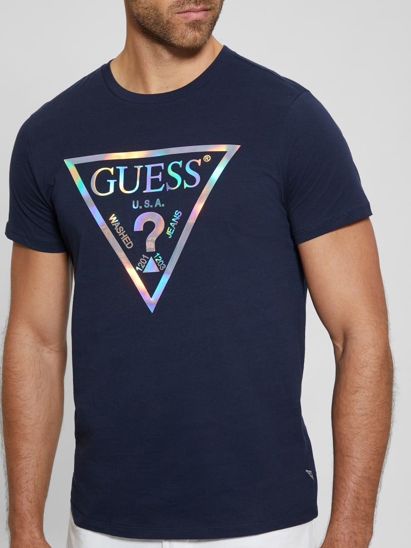 Guess Iridescent Signature Tee - Bleu éLéGant