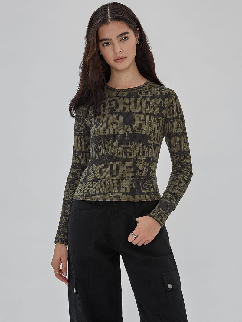 Guess GUESS Originals Waffle-Knit Top - Jet Black Multi