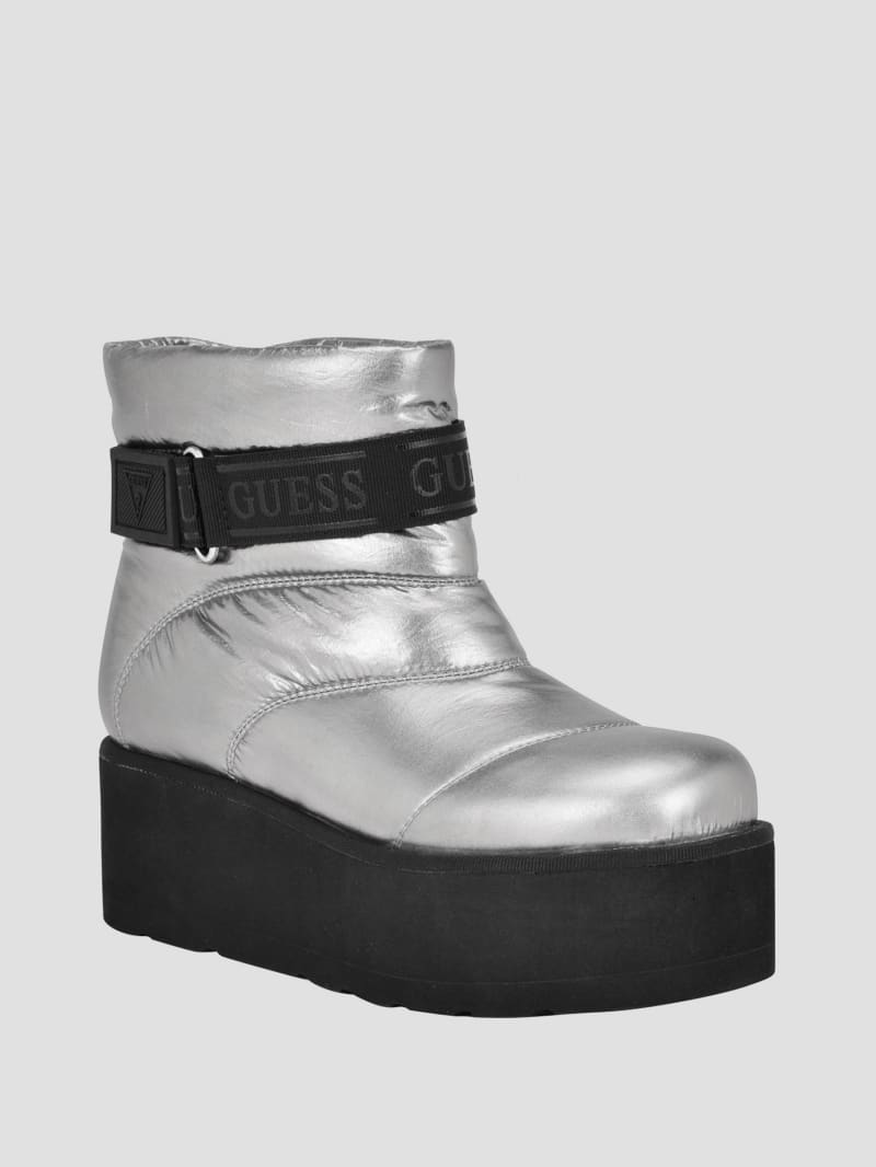 Guess Jilona Metallic Platform Fur Booties - Pewter