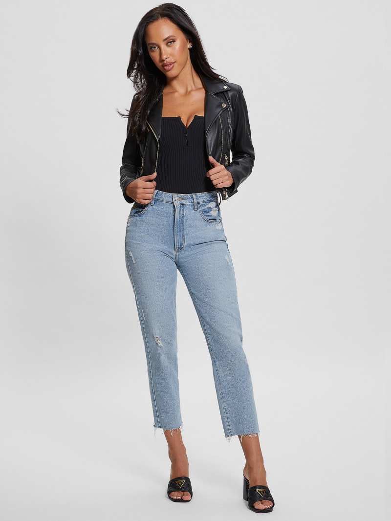 Guess Venom Cropped Moto Jacket - Jet Black Multi