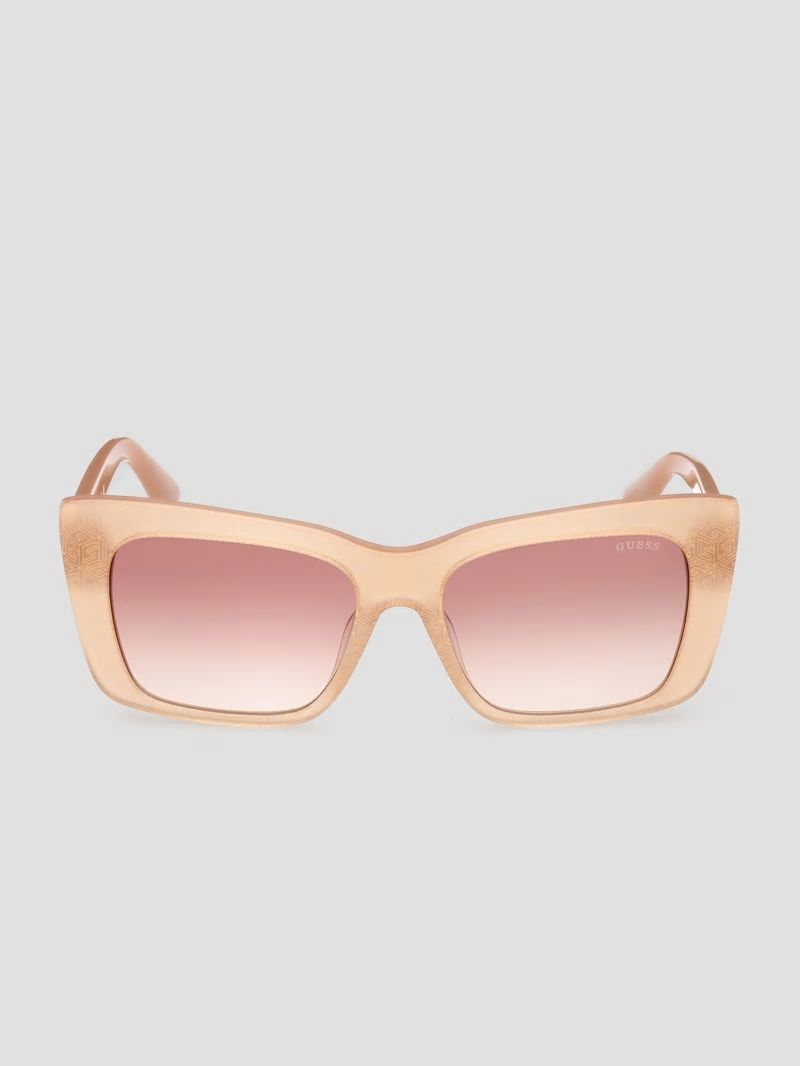 Guess Square Logo Print Plastic Sunglasses - Blush