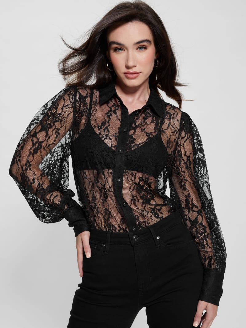 Guess Lita Lace Shirt - Black