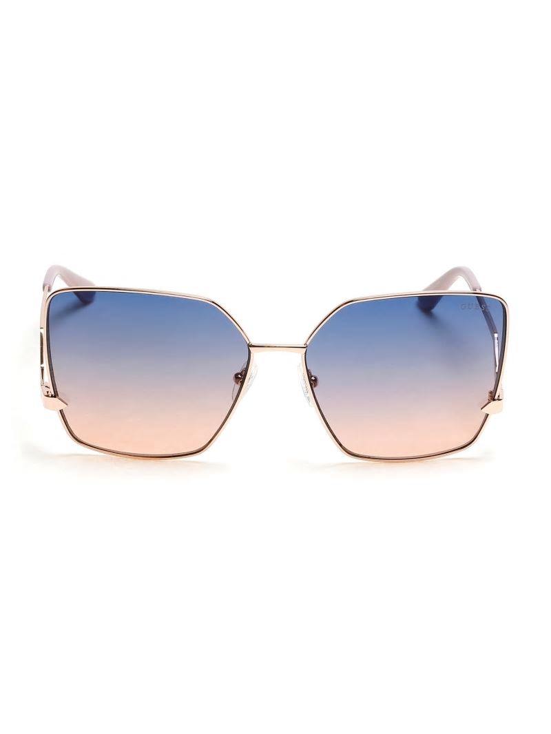 Guess Oversized Square Zigzag Sunglasses - Shiny Rose Gold/Gradient