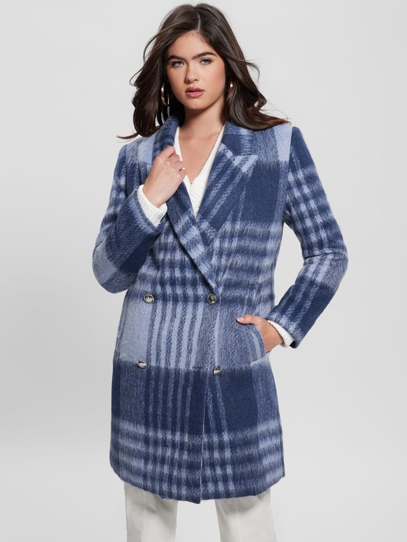 Guess Ramona Plaid Coat - Blue Check