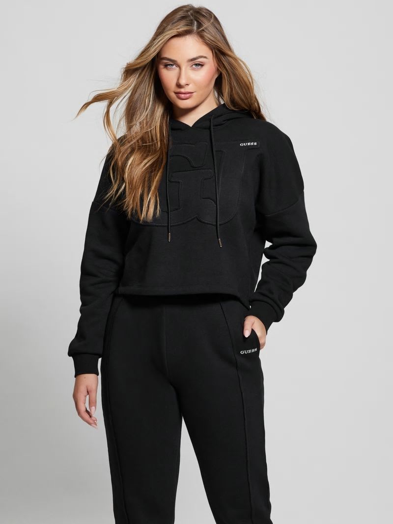 Guess Eco GJ Cropped Fleece Hoodie - Black